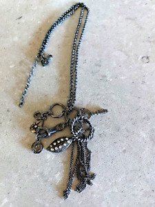 Vintage  gun metal  necklace  w/rhinestones , chains &charms DYRBERG &KERN STYLE