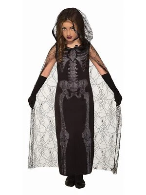 Graveyard Spirit Ghost Skeleton Girl Fancy Dress Up Halloween Child Costume - Image 1 of 2