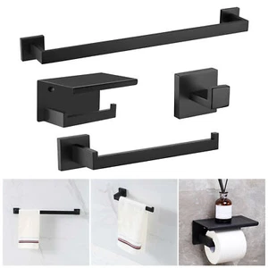 Bathroom Hardware Set Towel Rack Wall Mounted Matte Black Toilet Paper Holder - Picture 1 of 12
