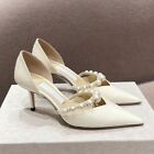 2023 New Fashion Women's High Heels Pointed Pearl Belt Patent Leather