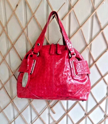 NICOLi Rasbery Patent Leather Large Designer Satchel Handbag Zip made in ITALY - Image 1 of 4