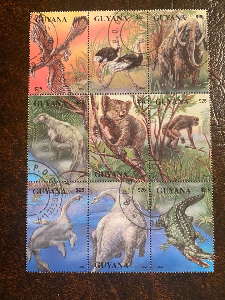 Guyana 1993 Prehistoric Animals Block of 9 Cancelled CTO - Catalog $7.50 - Image 1 of 1