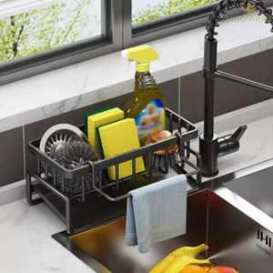 Basket Drain Rack Sink Caddy Sponge Dishcloth Holder Kitchen Storage Organizer - Picture 1 of 17