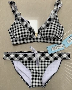 M&S Marks & Spencer Bikini Top & Tanga Bottom in Black And White Mix BRAND NEW - Picture 1 of 24