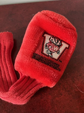Wisconsin Badgers Logo Long Neck Golf Club Headcover Red Hybrid Wood Cover