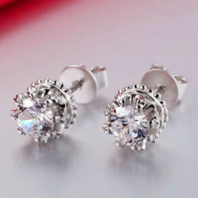 Round Cut Moissanite Stud 2.30 Ct Earrings Lab-Created 14k White Gold Plated - Image 1 of 4