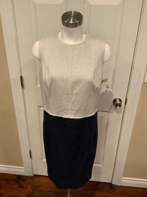 AKRIS Gray & Blue 100% Wool Sleeveless Shift Dress, Size 10 (US), 42 (FR) - Image 1 of 4
