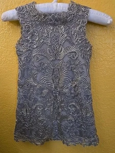 Tadashi Shoji Dress  Girls Grey Gold Lace Sleeveless Formal  Elegant, Size 4 EUC - Picture 1 of 10