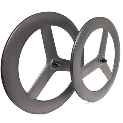 700C Carbon Road Bicycle Wheel Set 3 Spoke Wheels 25mm Width 80mm Depth - Image 1 of 4