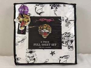 Ed Hardy 6-Piece Sheet Set Full Size Roses Tiger Skull Anchor Tattoo Design New - Picture 1 of 13