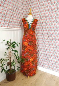 MONSOON Red multicoloured Cotton blend jersey maxi dress size L - Picture 1 of 9