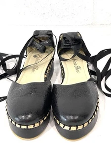 Patricia Closed Toe Lace Up Black Faux Leather Straps Wedge Womens Sz 36 US 5.5 - Picture 1 of 5