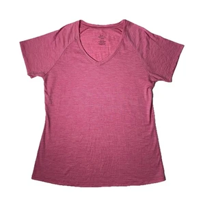Camiseta WoolX Mezcla Lana Merino Mujer Grande Rosa Rayas Brezo Cuello en V Top - Imagen 1 de 8