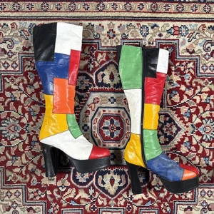 Vintage Luchiny Platform Boots Patchwork Size 6 - Picture 1 of 8