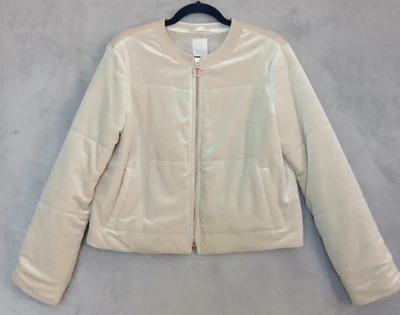 Chaqueta Bomber Lauren Conrad Para Mujer Mediana Lujo Terciopelo Aplastado Invierno Blanca Foto 1 de 4