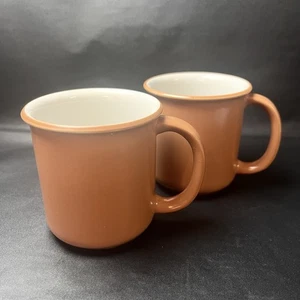 Set of 2 Crown Corning Japan Sonora White Mugs Cups Terra Cotta Outside EUC - Picture 1 of 7