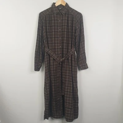 Uniqlo Camisa Vestido Mujer Reino Unido Pequeño Marrón Cuadros Cinturón Midi Longline Informal Foto 1 de 4