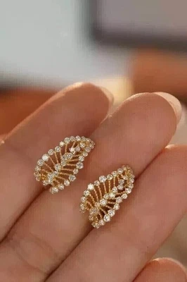 2 Ct Round Cut Simulated Diamond Women's Hoop Earrings In 14k Yellow Gold Plated - Image 1 of 4