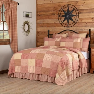 VHC Brands Farmhouse Queen Quilt Set Red Patchwork Sawyer Mill Chambray Cotton - Picture 1 of 8