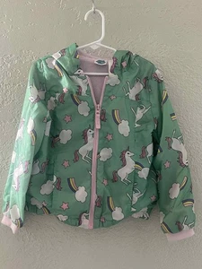 EXTREMELY ME GIRLS GREEN/PINK UNICORN RAIN JACKET W/ HOODIE SIZE 5/6 - Picture 1 of 8