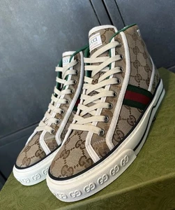 Gucci Women’s Tennis 1977 High Tops Bridge GG Monogram Size 2UK/EU35 - Picture 1 of 12