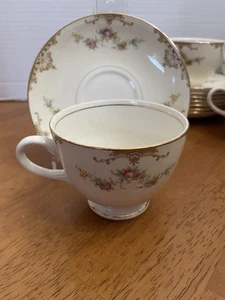 Set Of 8 Homer Laughlin Eggshell Nautilus Aristocrat Teacups & Saucers E48N5 - Picture 1 of 8