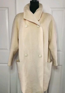 Vintage 80's George David Fashions Coat Women Large Cream 100% Pure Wool Lined - Picture 1 of 13