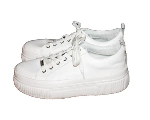 J Slides Platform Shoes White Leather Lace Up Womens Sneakers Size 10 - Picture 1 of 5