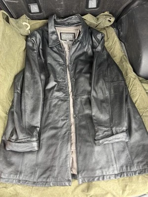 Wilson Leather Jacket Black Thinsulate Ultra Liner- Vintage 2xl Pea Trench coat - Image 1 of 4