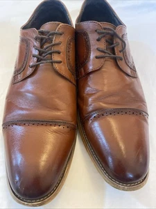 STACY ADAMS Men's Cognac Leather Dickinson Cap-Toe Lace-Up Oxfords SZ 13W Wide - Picture 1 of 8