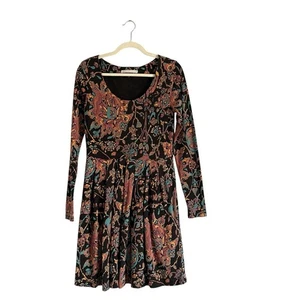Peruvian Connection babydoll mini dress Long Sleeve Abstract print Sz Small - Picture 1 of 11