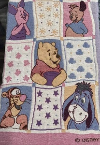 Disney Winnie The Pooh Baby Blanket Patchwork Woven Tapestry Throw Fringe - Picture 1 of 10