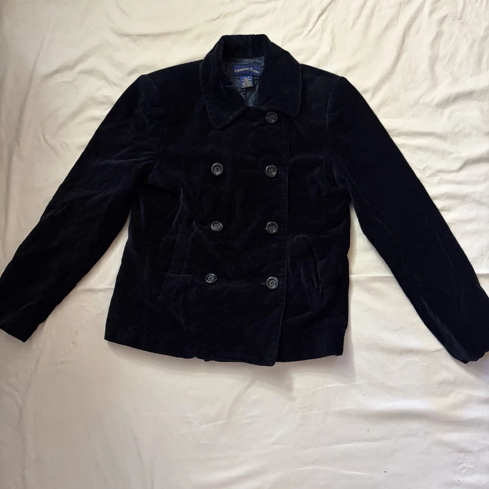 Charter Club女式天鹅绒学院核心纽扣西装外套海军蓝小号 — 第 1/4 张图片
