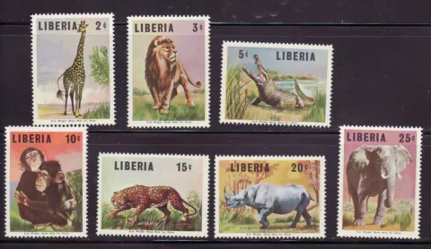 Liberia # 451-57 MNH 1966 Animal Set Chimp, Rhino, Elephant, Lion Cover