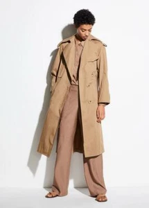 W223 NWT VINCE LONG COTTON WOMEN TRENCH COAT SIZE L in KHAKI $645 - Picture 1 of 7
