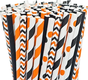 Halloween Paper Straws, 200 Pcs Orange Black Biodegradable Paper Drinking Straws - Picture 1 of 7