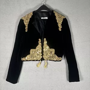 Blazer corto vintage Nipon Night donna velluto nero con oro Union Made - Foto 1 di 11