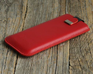 Red Leather Case for iPhone (many sizes), Pouch Sleeve Cover - Picture 1 of 5