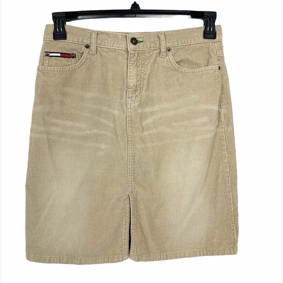 Tommy Hilfiger Falda Mujer 9 Caqui Pana Hasta la Rodilla Abertura Frontal Tommy Jeans Foto 1 de 4