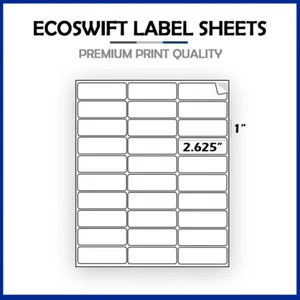 (30) 1 x 2 5/8 "EcoSwift" Laser Address Shipping Adhesive Labels 30 per sheet - Picture 1 of 5