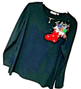 Quacker Factory 1/2 Zip Weihnachtspullover Oberteil Damen M schwarz Verzierung Xmas - Bild 1 von 7
