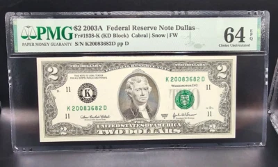 $2 2003A FRN Dallas Fr#1938-K (Less Common - KD Block) PMG 64 EPQ! - Image 1 of 2
