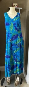 Vintage S. L. Fashion Petites Women’s Maxi Dress size 8P, leaves print - Picture 1 of 10