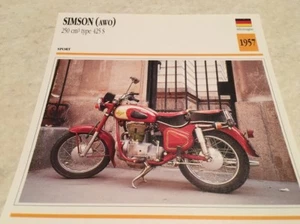 Tarjeta Moto simson Awo 250 cm3 Tipo 425 S 1957 Colección Atlas Motorbike - Imagen 1 de 2