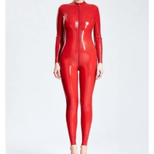 Body 100 % látex goma rojo calzas clásico traje de gato mono de juego 0,4 mm S-XXL - Imagen 1 de 3