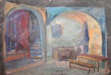 Vintage impressionist watercolor painting house interior theatre stage design