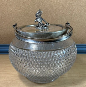 Antique HUKIN & HEATH H&H Hallmark Biscuit Jar with Bird Lid - Picture 1 of 11