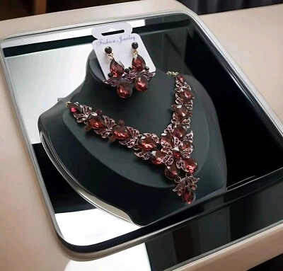  Strass Schmuckset Kristall Braut Blume Teardrop lila Bordeaux ?????Modeschmuck  - Bild 1 von 4