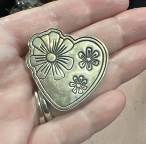 EFS Mexico 925 Sterling Silver Heart & Flowers Pin Brooch - Picture 1 of 2