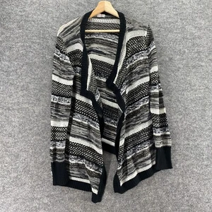 Dressbarn Cardigan Women XL Black Striped Knit Long Sleeve Open Front Casual - Picture 1 of 9